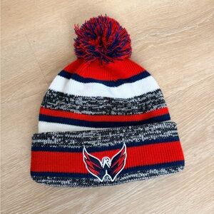 NHL Washington Capitals Navy Pom Knit Beanie Old Time Hockey Fleece Lined